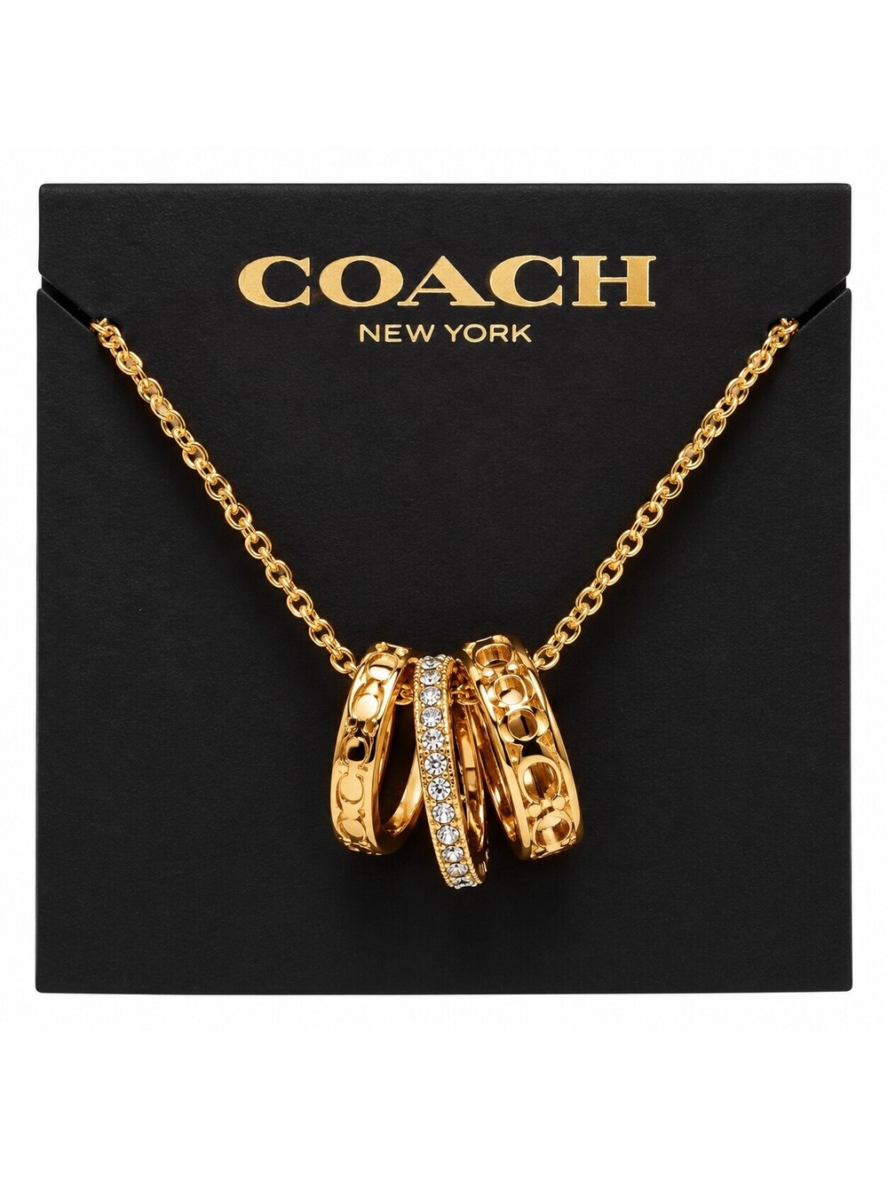 Coach gold-tone interlocking multi-ring pendant necklace